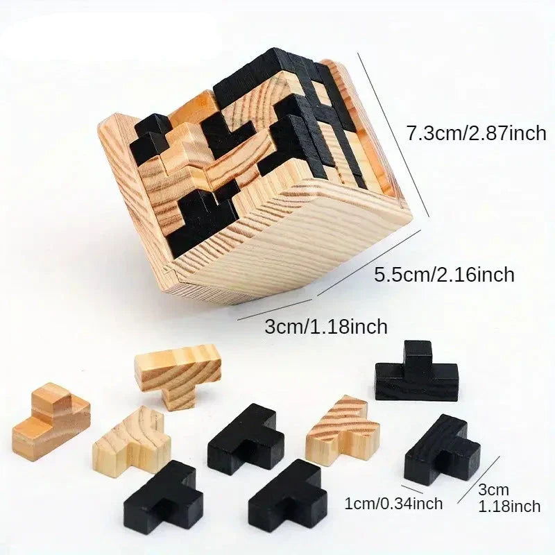 Children's Tetris Game and Learning Cube Made of Wood