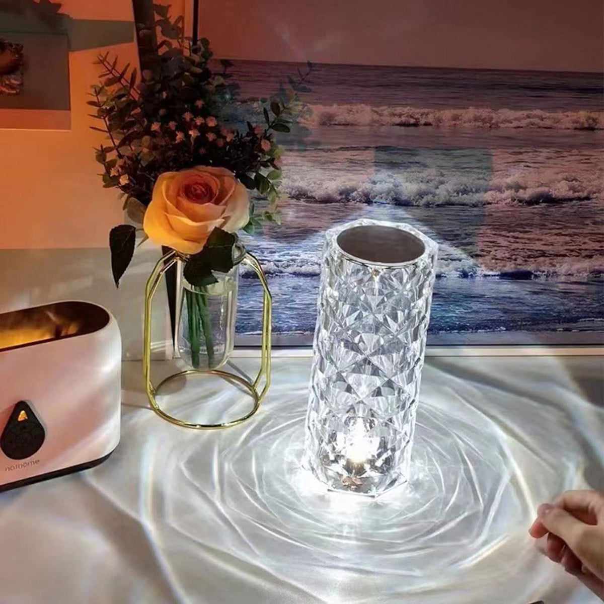 Colour Changing LED Lamp - 16 Colour LED Crystal Table Lamp Diamond Rose Night Light Touch & Remote USB
