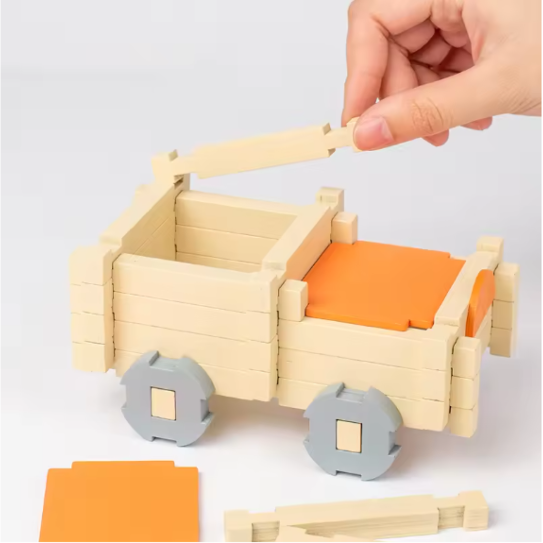 Montessori wooden building block set – natural stacking and construction toy