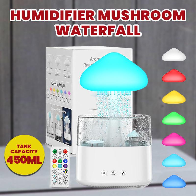 Rain Cloud Humidifier - LED Mushroom Waterfall Lamp Diffuser Drop Sound Night Light Aromatherapy Oil Essential