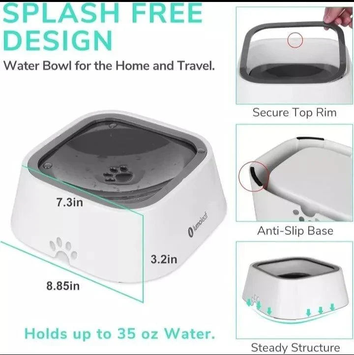 Non Spill Dog Water Bowls - 35oz Pet Water Bowl Splash Proof Dispenser Travel Portable Non Drip