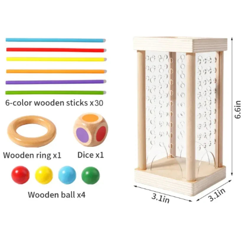 Educational 3-in-1 wooden ball and stick dexterity game