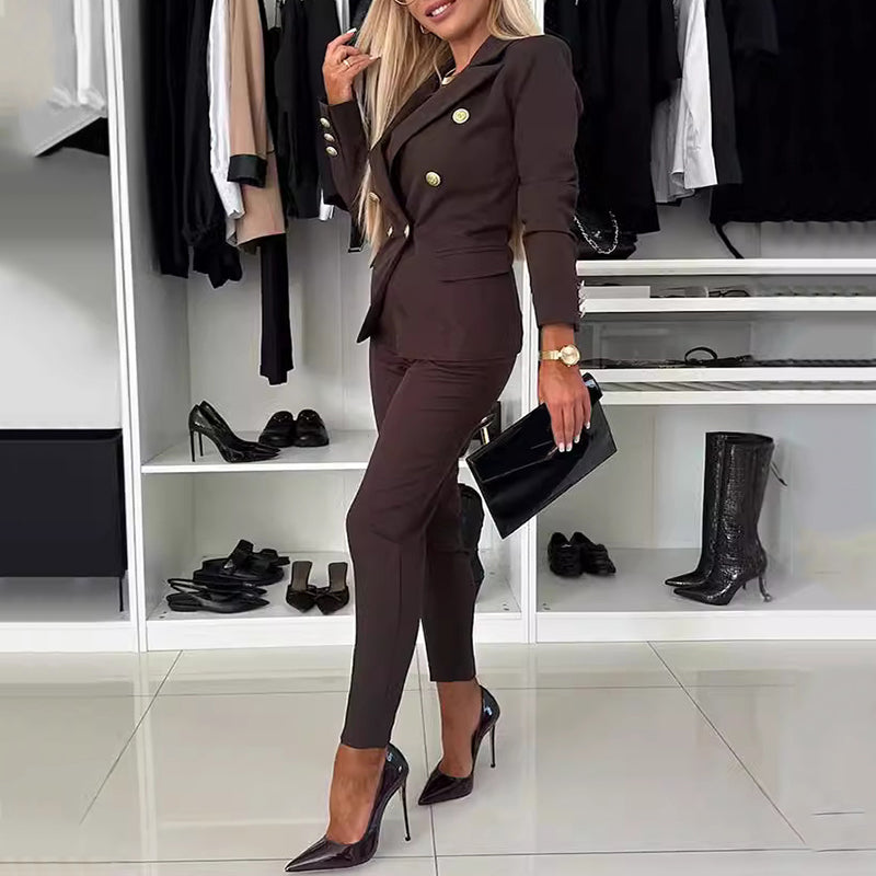 🔥HOT SALE 50% OFF🔥 Women's Double-Breasted Blazer & Tailored Pants Set