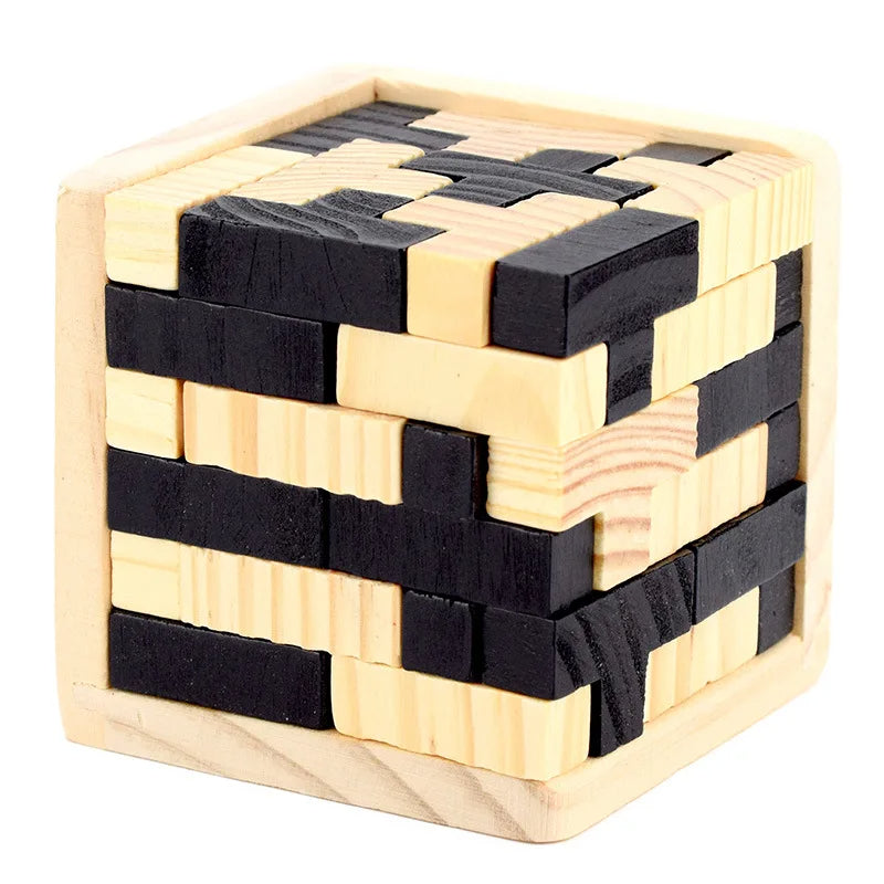 Children's Tetris Game and Learning Cube Made of Wood