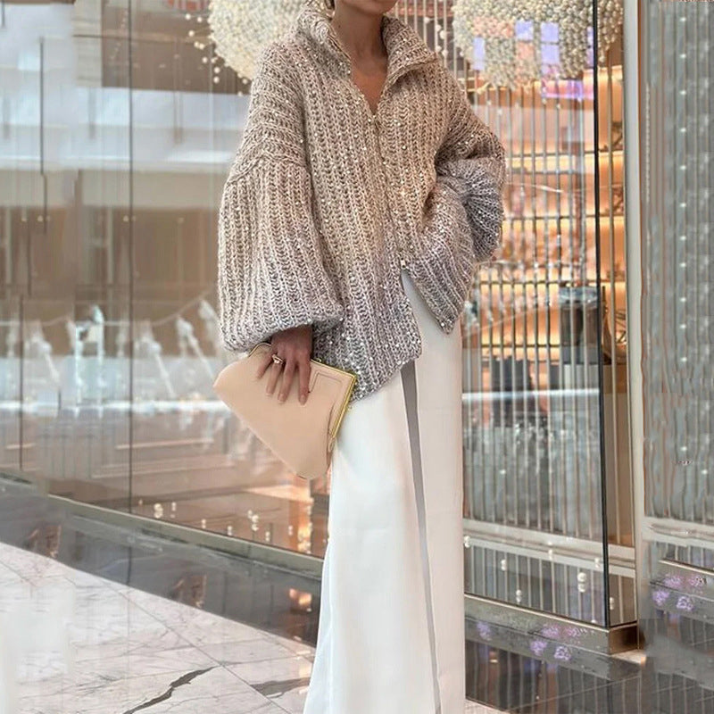 🔥Hot Sale 50% off🔥Knitted Sweater Jacket With Monochromatic Sequins