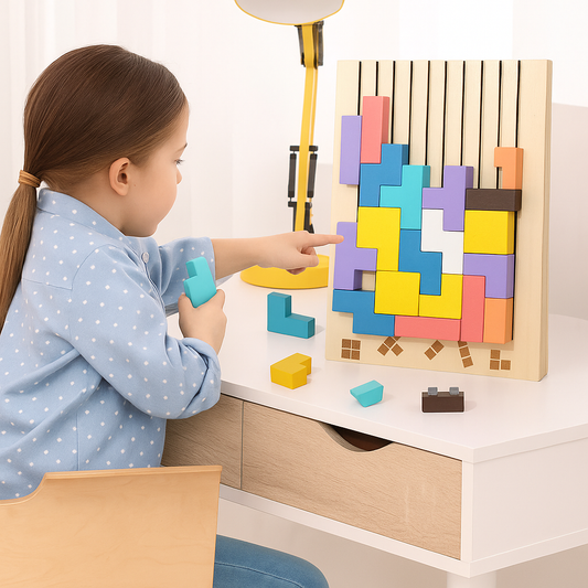 Montessori wooden blocks and shapes game