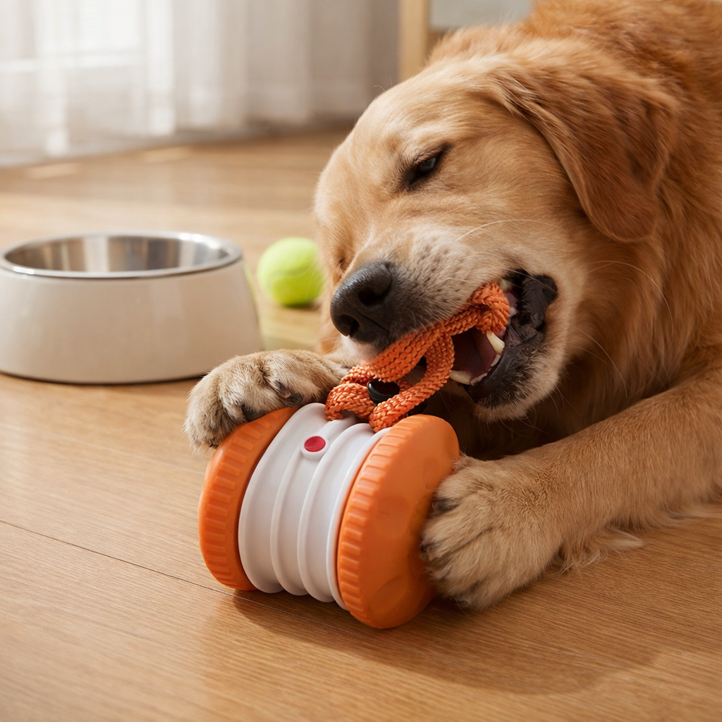 Interactive & Durable Dog Ball – Motion Toy with Tug Rope in Dog Colours