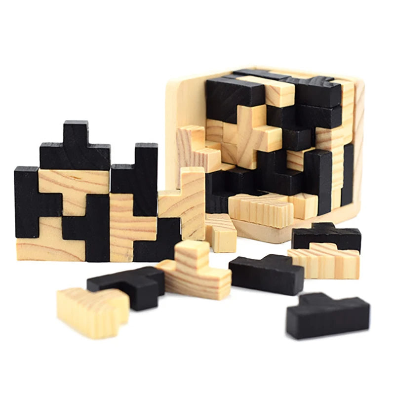 Children's Tetris Game and Learning Cube Made of Wood