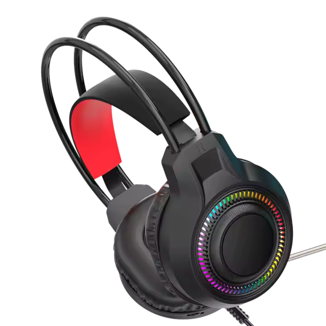 USB Gaming Headset – Noise-Cancelling Mic, LED Lights, Surround Sound, PC & Console Compatible