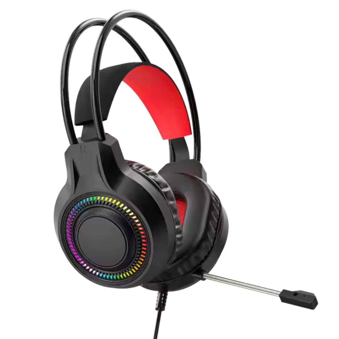 USB Gaming Headset – Noise-Cancelling Mic, LED Lights, Surround Sound, PC & Console Compatible