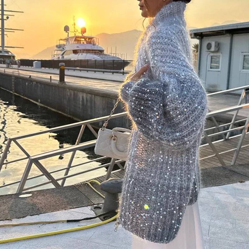 🔥Hot Sale 50% off🔥Knitted Sweater Jacket With Monochromatic Sequins