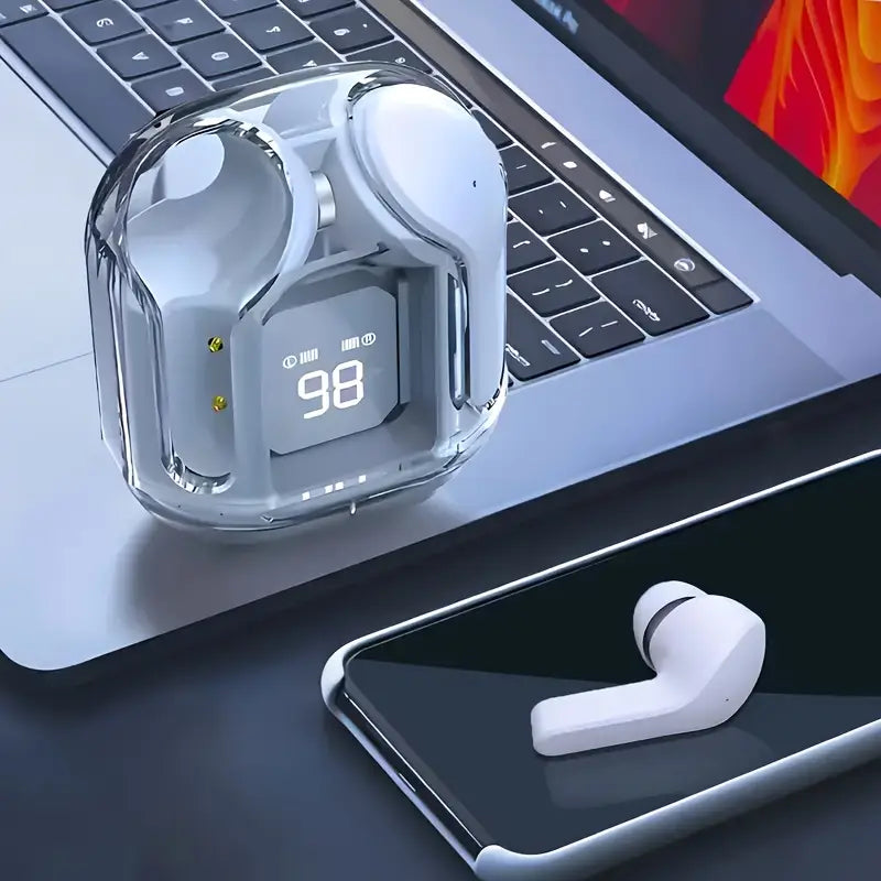 Airwatch Transparent TWS Wireless Earbuds – LED Display, Hi-Fi Sound, Gaming Headphones with Mic