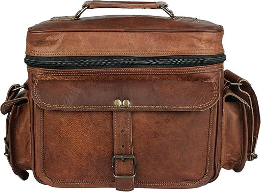 Leather Messenger Bag for Camera - Vintage Shoulder Satchel Camera Bag for DSLR, Canon, Nikon, Fuji Cameras - Travel, Portable Photography Bag