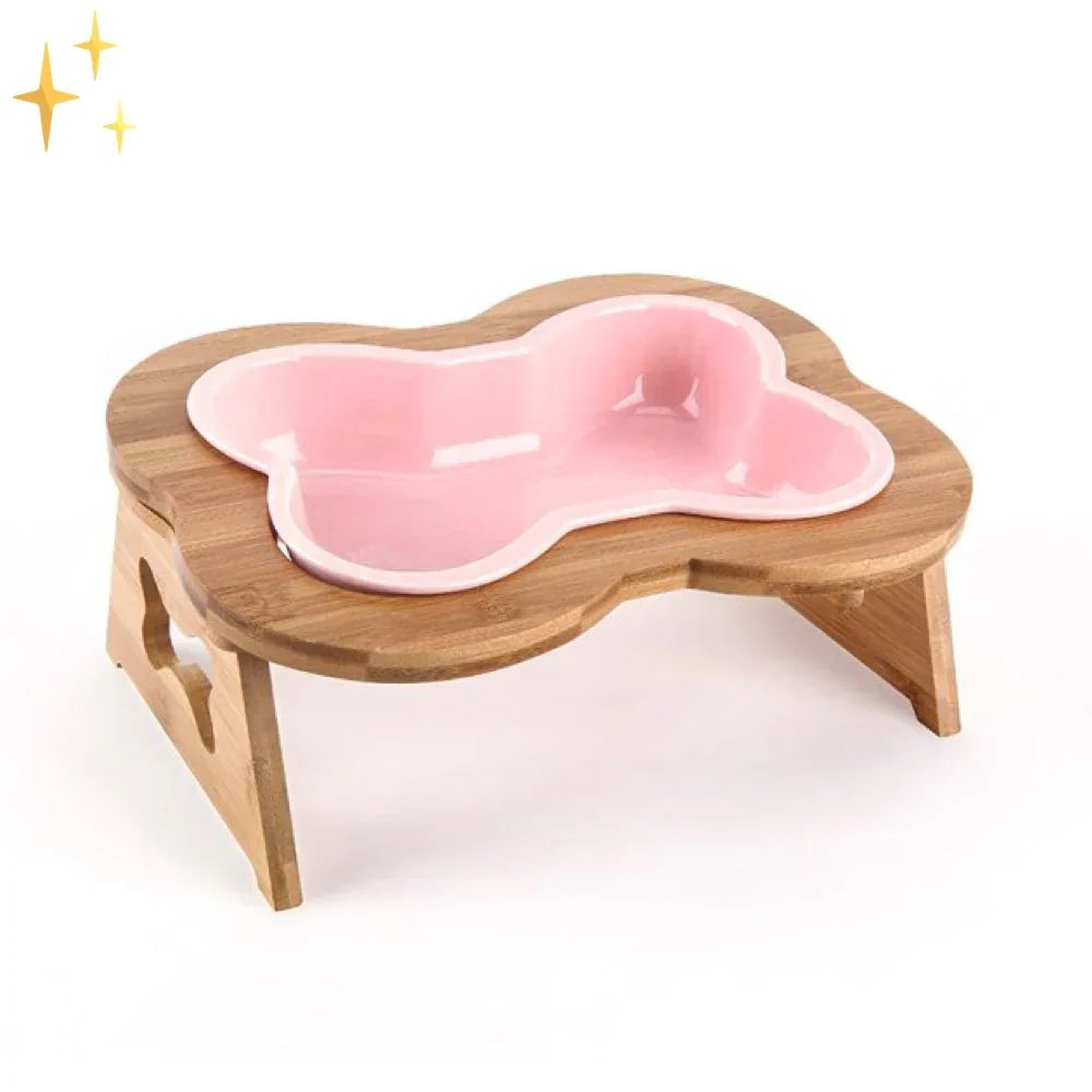 Elevated Ceramic Dog Bowl with Wooden Stand – Paws & Feast