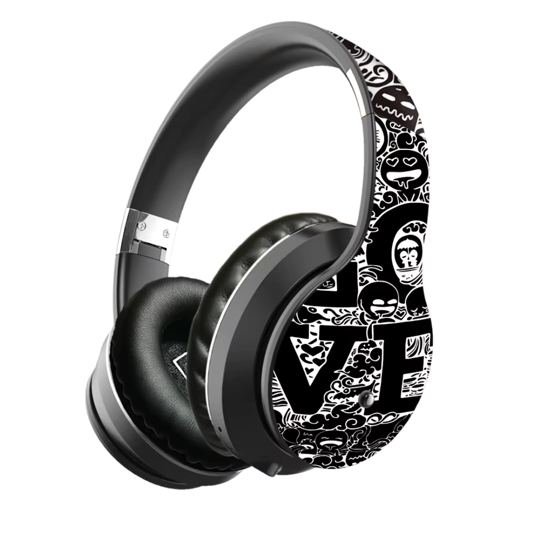 Bluetooth Wireless Headphones – DJ Style, Foldable, with Custom "LOVE" Graffiti Art