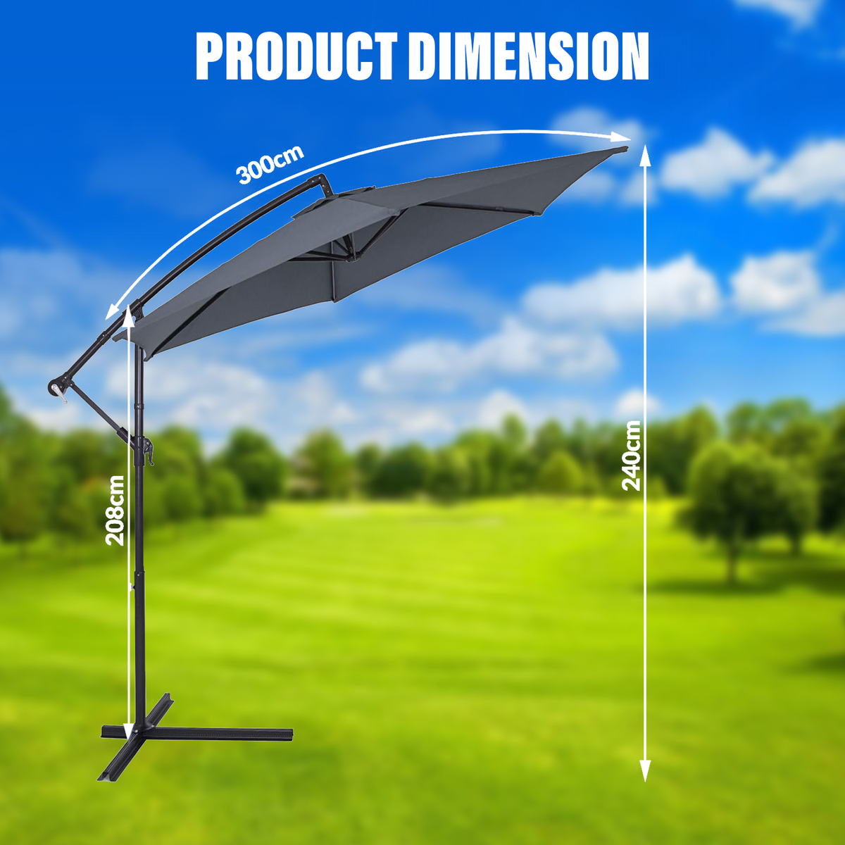 Garden Umbrella with Stand – 3M Banana Parasol Sun Shade Patio Hanging Umbrella Garden Cantilever