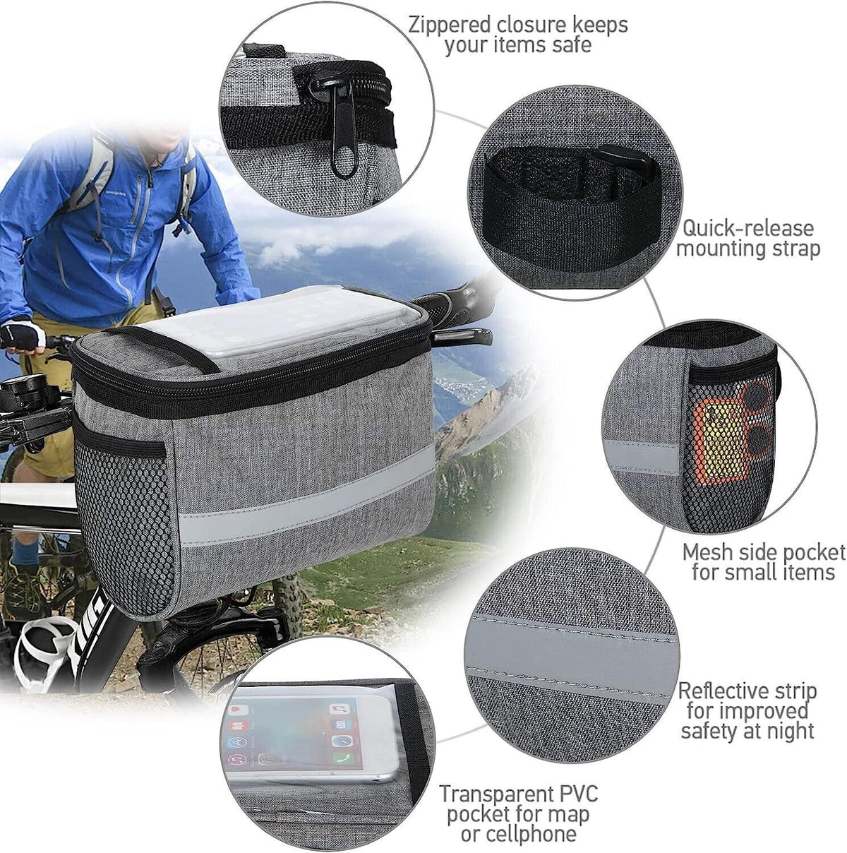Handlebar Bags for Bikes - Outdoor Bike Handlebar Bag Bicycle Front Waterproof Basket Cycling Organiser UK