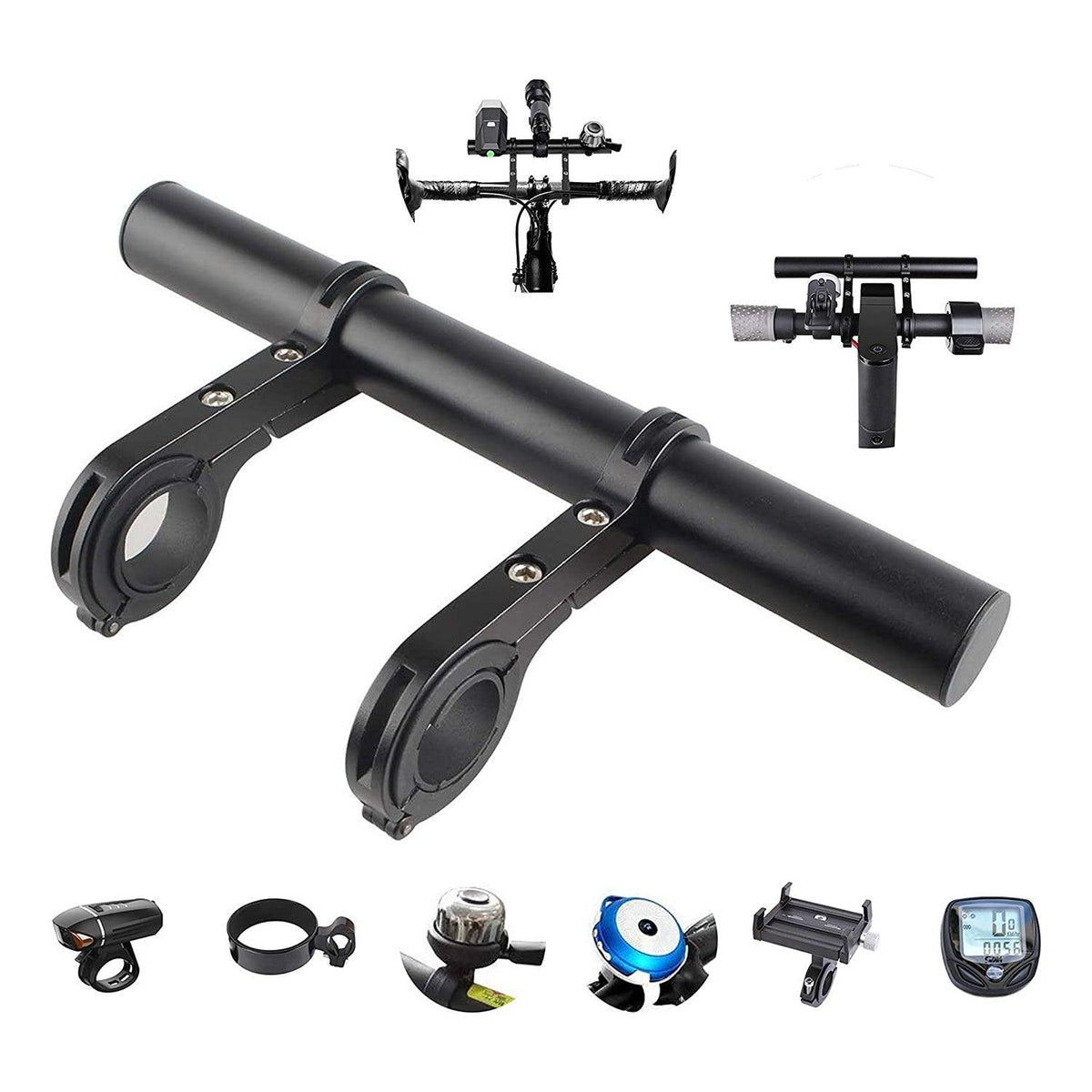 Bike Handlebar Extender - 2PCS Clamp Brackets and 1PC Hex Wrench, Aluminum Universal Bicycle Handlebar Extension for Bicycle Light, Speedometer