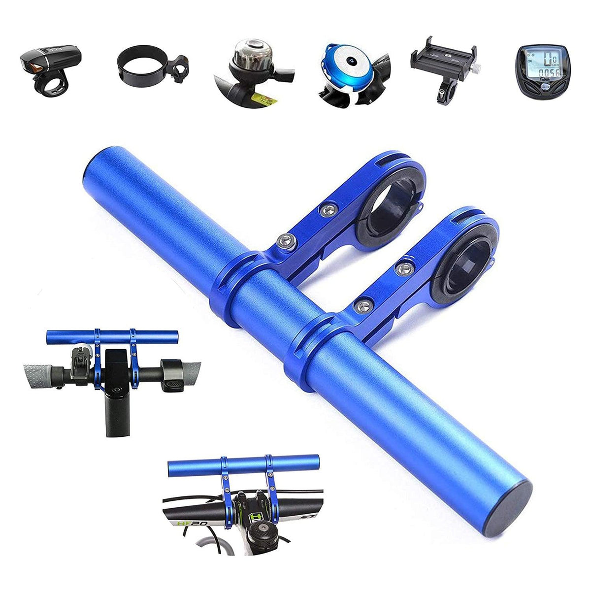 Bike Handlebar Extender - 2PCS Clamp Brackets and 1PC Hex Wrench, Aluminum Universal Bicycle Handlebar Extension for Bicycle Light, Speedometer