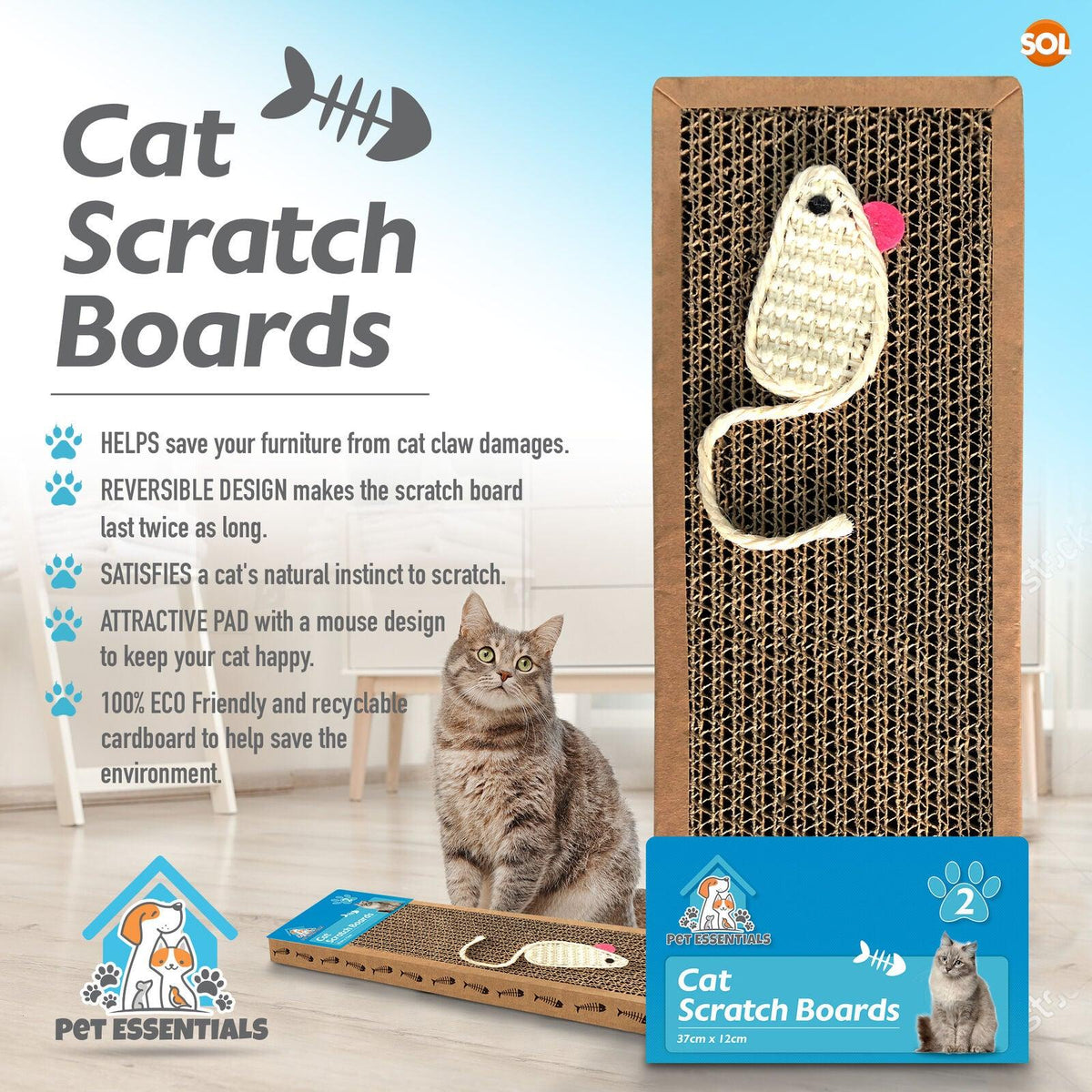 Cardboard Cat Scratchers UK - 2pk Cat Scratcher Pads | Kitten Scratching Board Mat Cardboard Bed Pet Play Toy