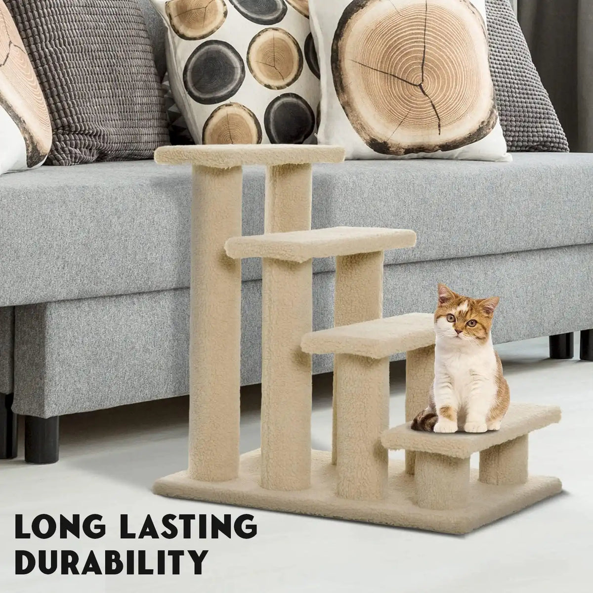 Cat Bed Stairs – Soft 4 Step Pet Stairs for Dog Cat Climb Ladder Plush Steps for Easy Access to Bed and Furniture