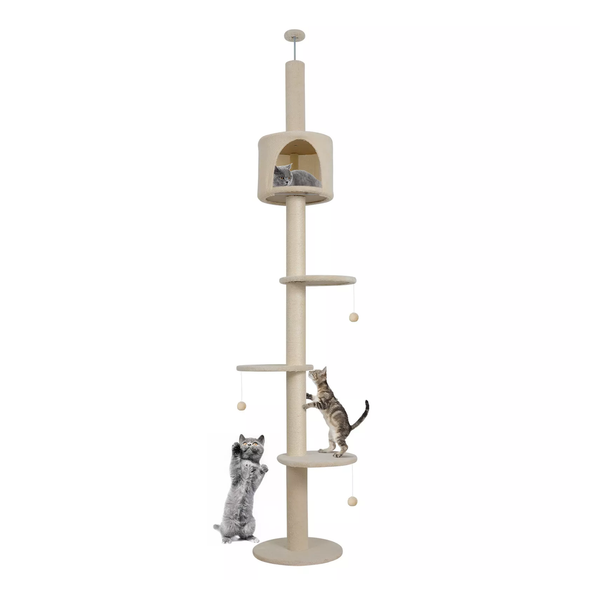 Floor To Ceiling Cat Tree – 220-260cm 4-Tier Climbing Tower Tall Scratching Post for Cats