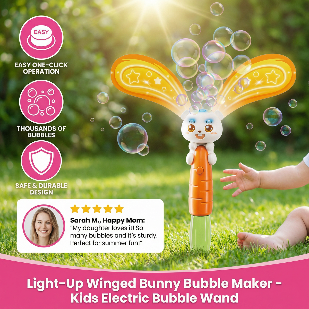 Light-Up Winged Bunny Bubble Maker – Kids Electric Bubble Wand