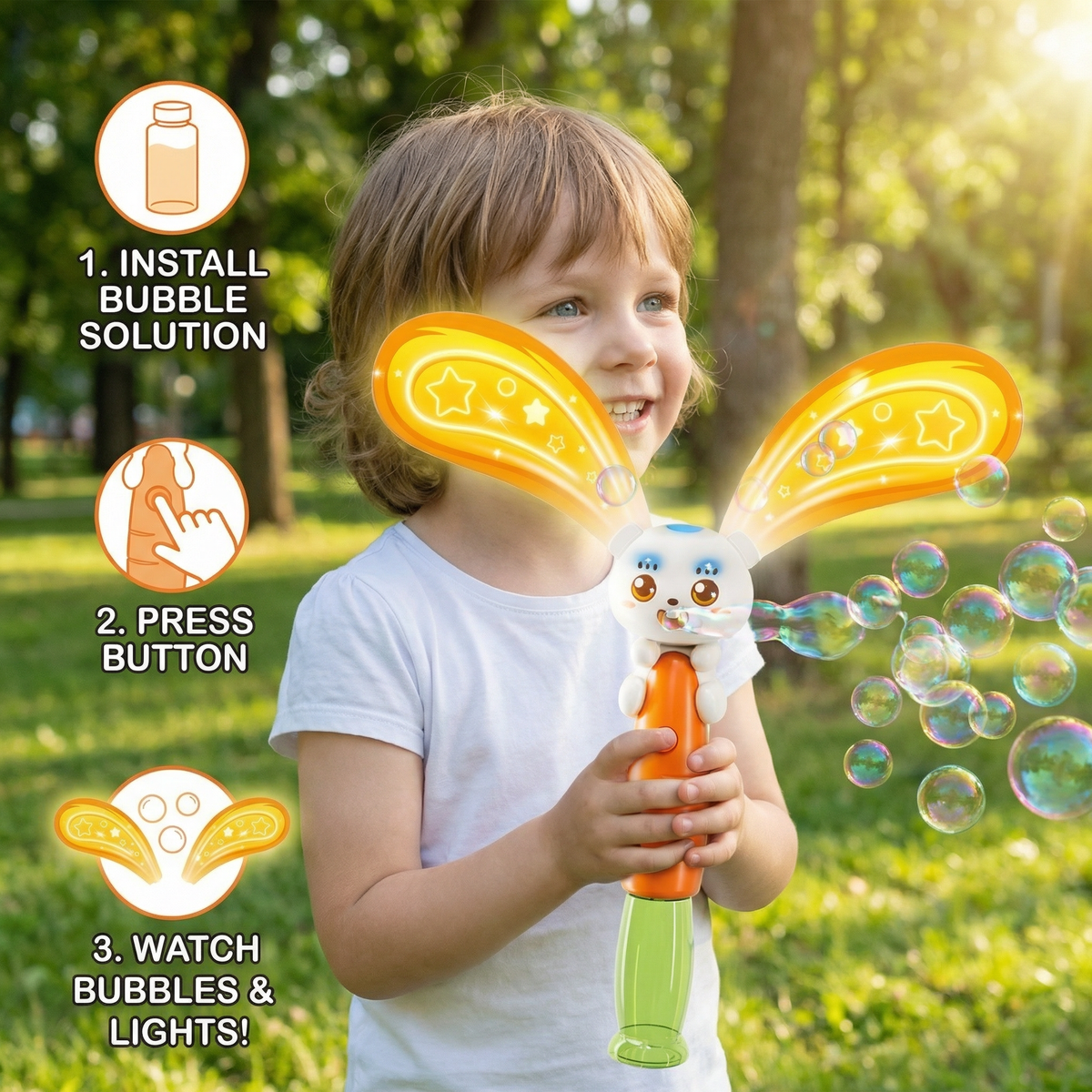 Light-Up Winged Bunny Bubble Maker – Kids Electric Bubble Wand