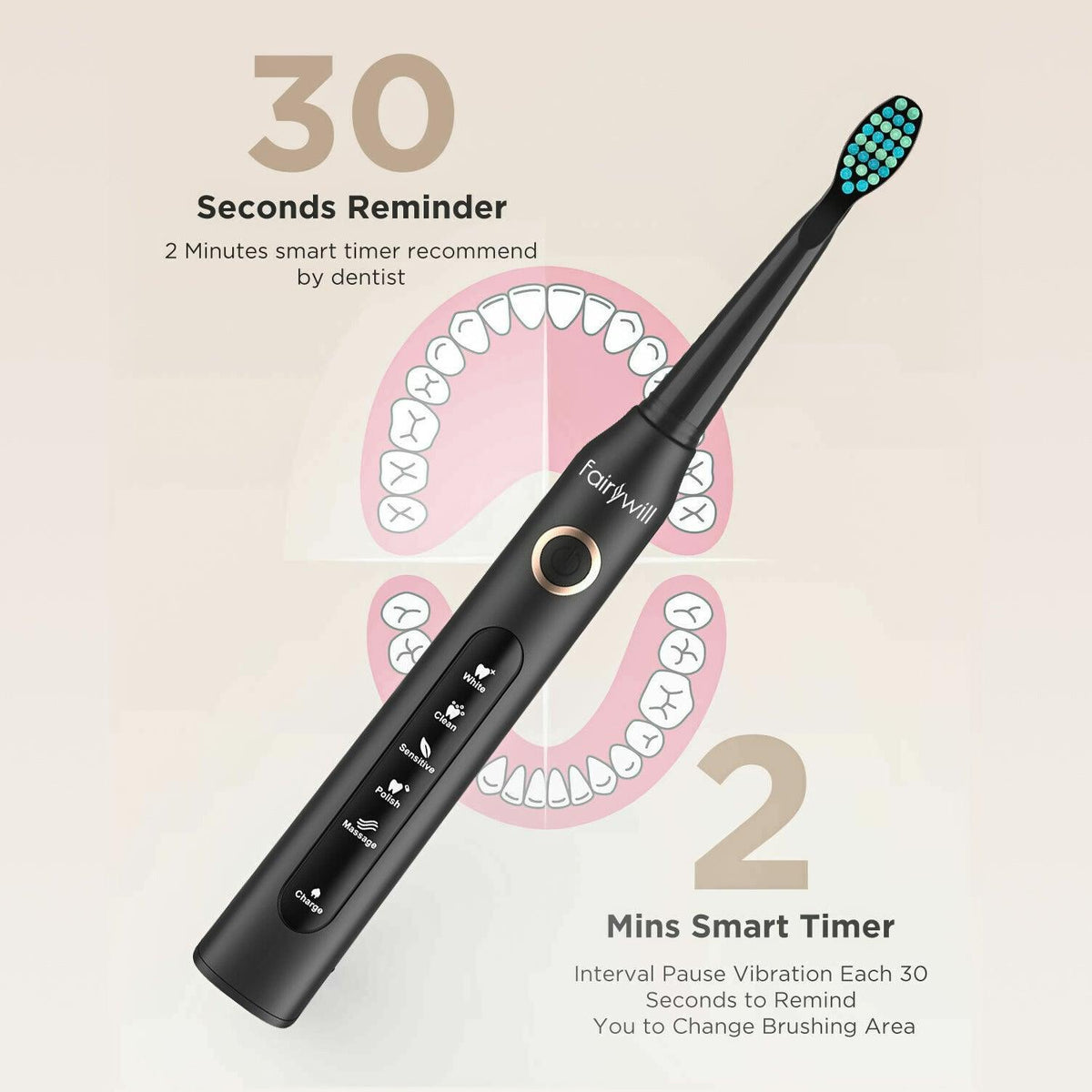 Rechargeable Power Toothbrush - 4/12X Brush Heads Electric Toothbrush Power Toothbrush ADA Accepted