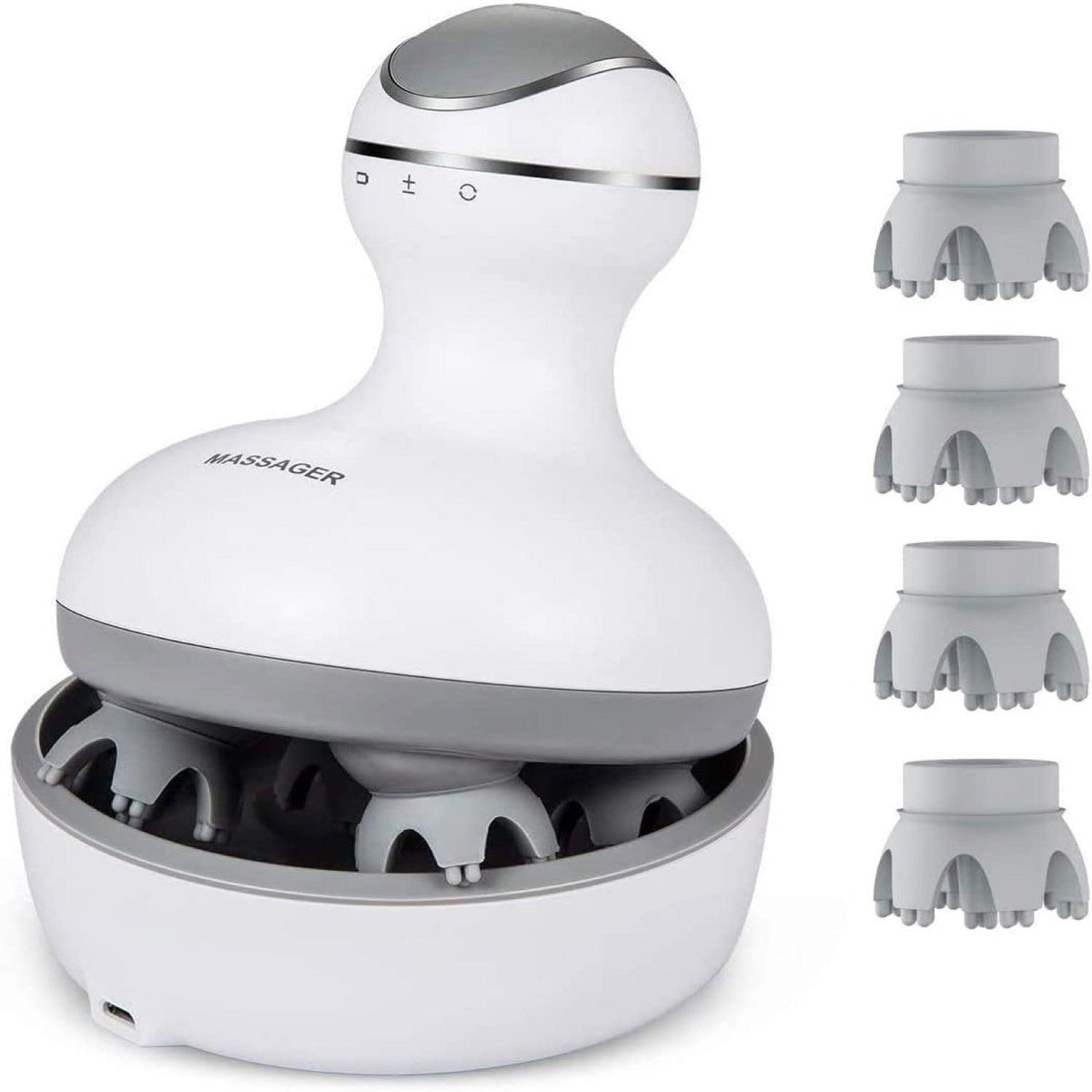 Electric Scalp Massager - 4 Replacement Massage Heads Portable Head Scratcher with Tissue Kneading Nodes