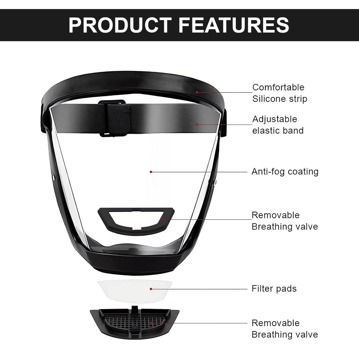 Face Protection Shield - Anti-fog Full Face Shield Protective Head Cover Transparent Safety Mask