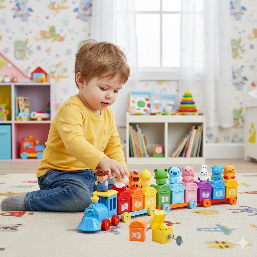 Educational Montessori Farm Number Train Toy