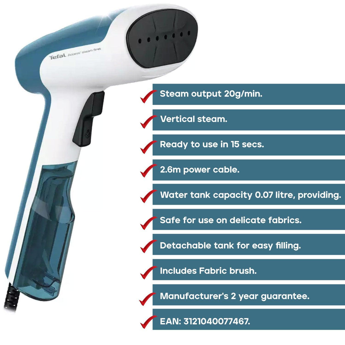 Portable Steamer for Clothes - Steam First Handheld Garment Steamer 1300W