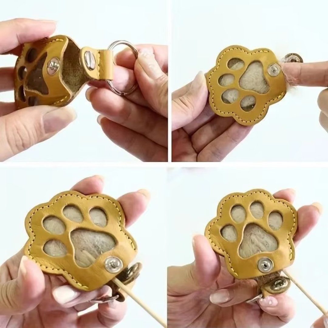 Leather Memorial Pet Hair Storage Keychain