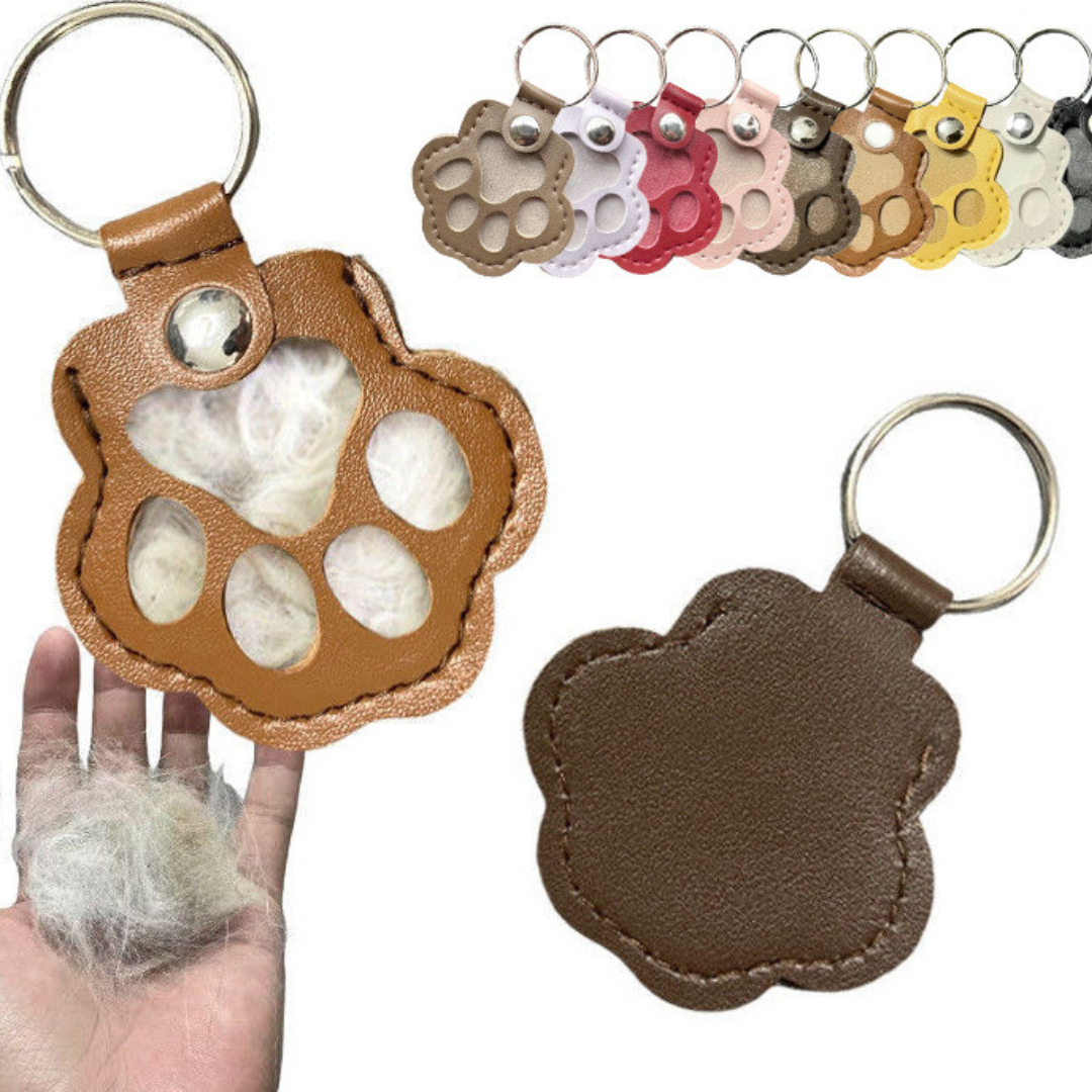 Leather Memorial Pet Hair Storage Keychain