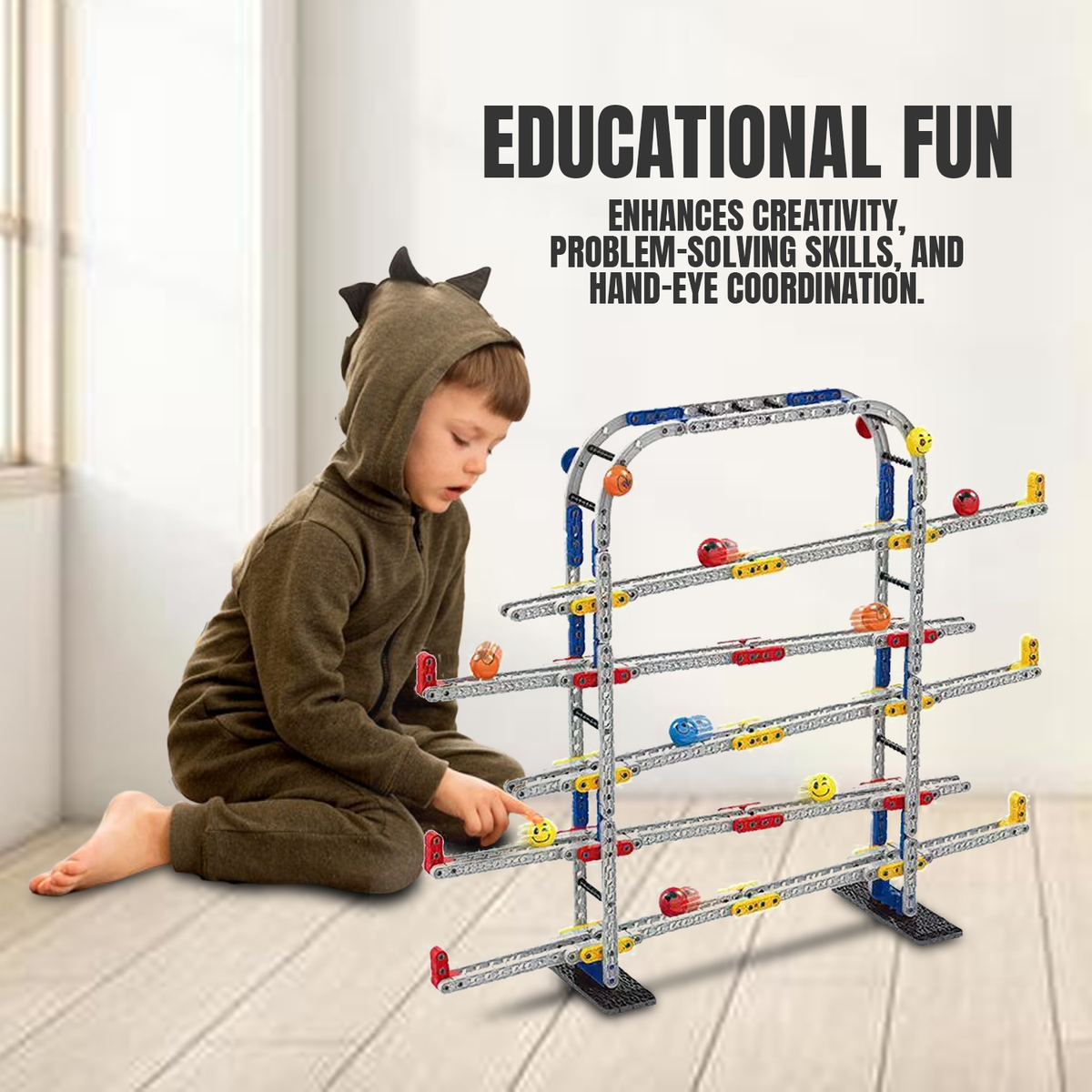 Marble Run Race Track – Kids 453 PCs Marble Run Seesaw Track Creative Building Set with Colorful Tubes