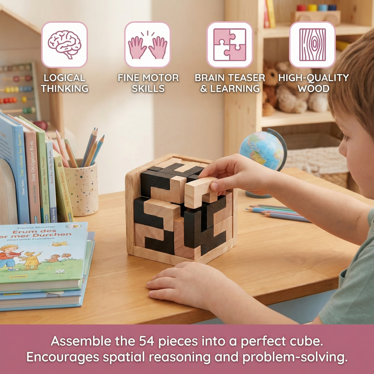 Handmade 3D Wooden Puzzle Cube – Logic & Learning Toy for Children