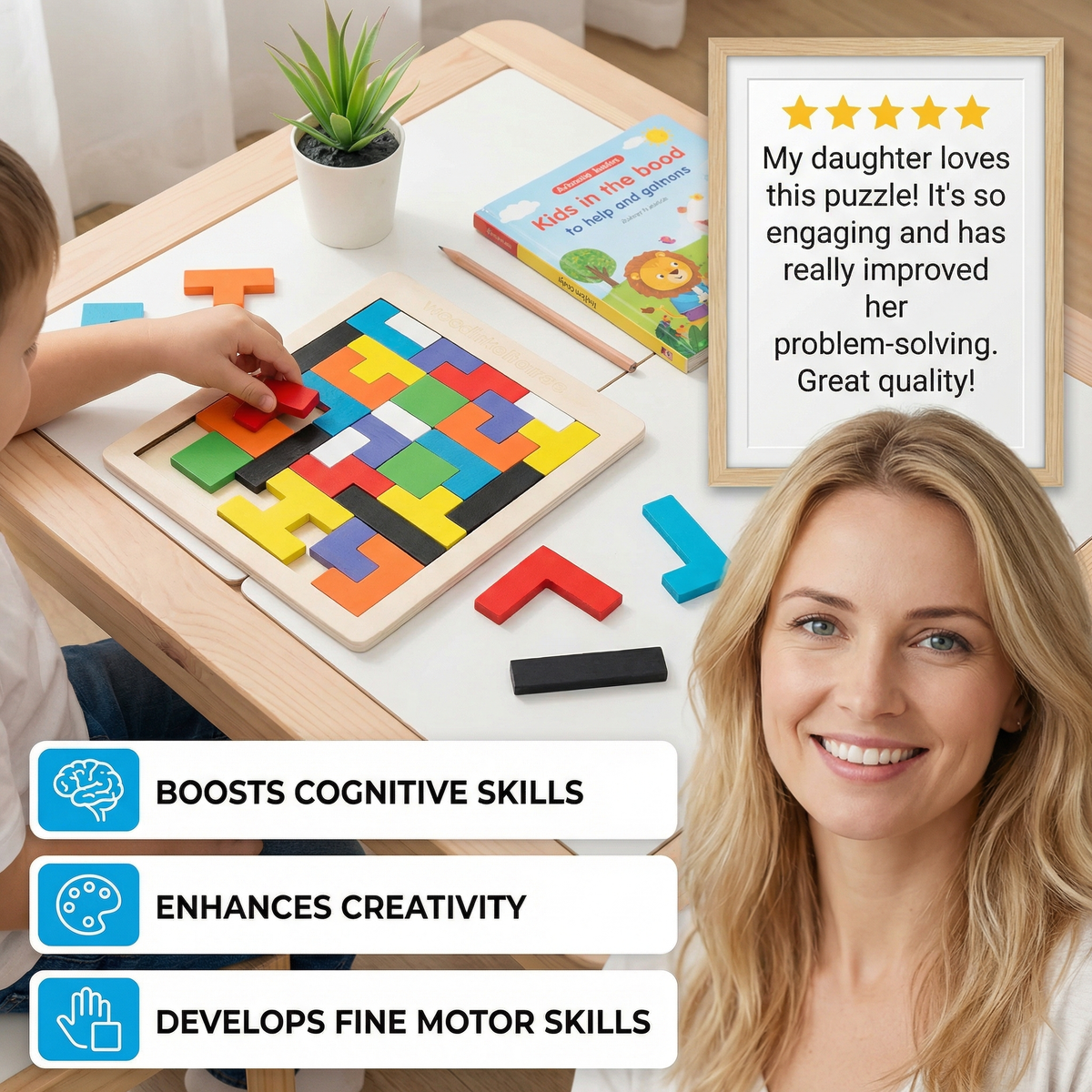Educational Wooden Tangram Puzzle – Colourful Montessori Learning Toy for Kids