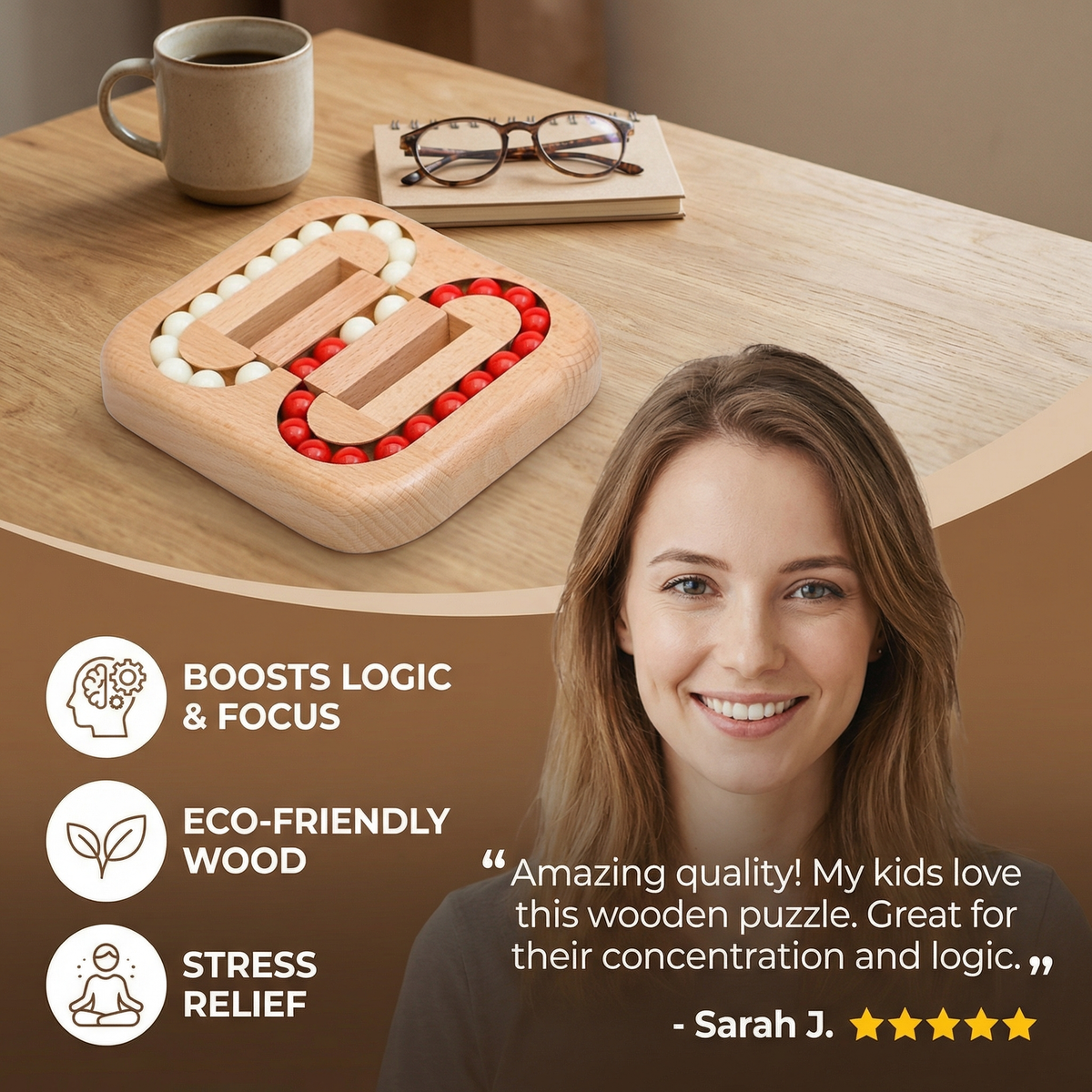 Handmade Wooden Rotating Bean Toy – Educational Thinking & Focus Game