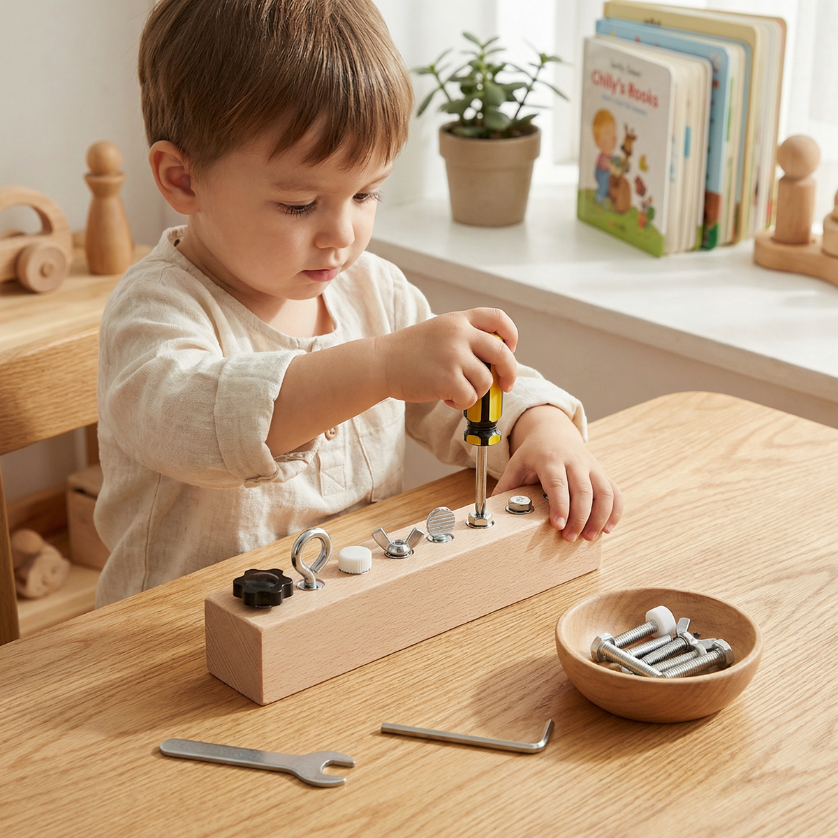Montessori Wooden Screw & Nut Toy – Fine Motor Skills & Focus Training for Kids