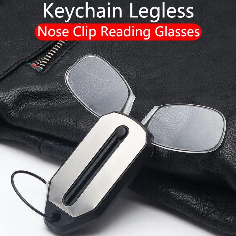 Nose Clip Glasses -  Portable Reading Glasses Rimless Wallet Key Chain Magnifying
