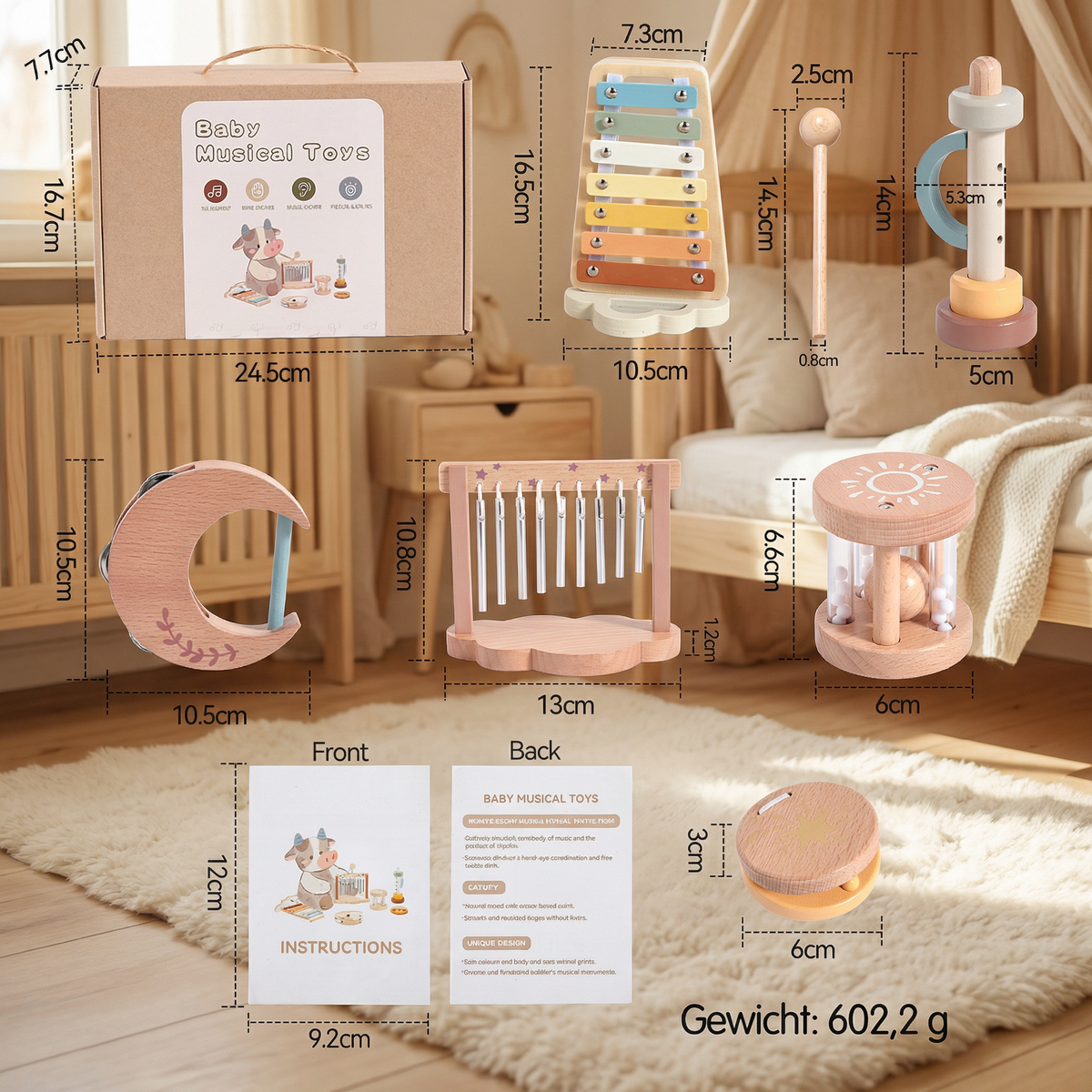6-Piece Wooden Baby Musical Instrument Set – Sensory Sound & Music Toy