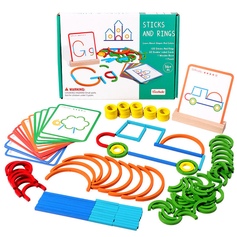 Educational Montessori Sticks and Rings Building Blocks