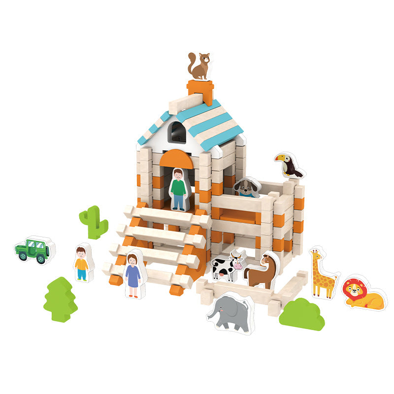 Montessori wooden building block set – natural stacking and construction toy