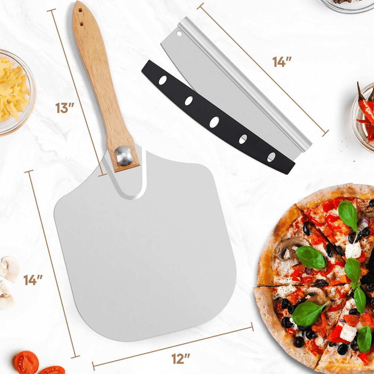 12 Inch Pizza Peel – Aluminium Pizza Peel with Wood Handle Foldable Design Pizza Cutter