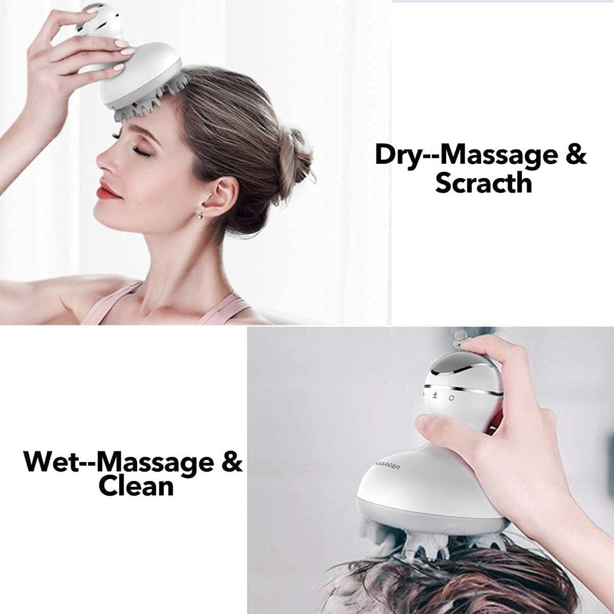 Electric Scalp Massager - 4 Replacement Massage Heads Portable Head Scratcher with Tissue Kneading Nodes