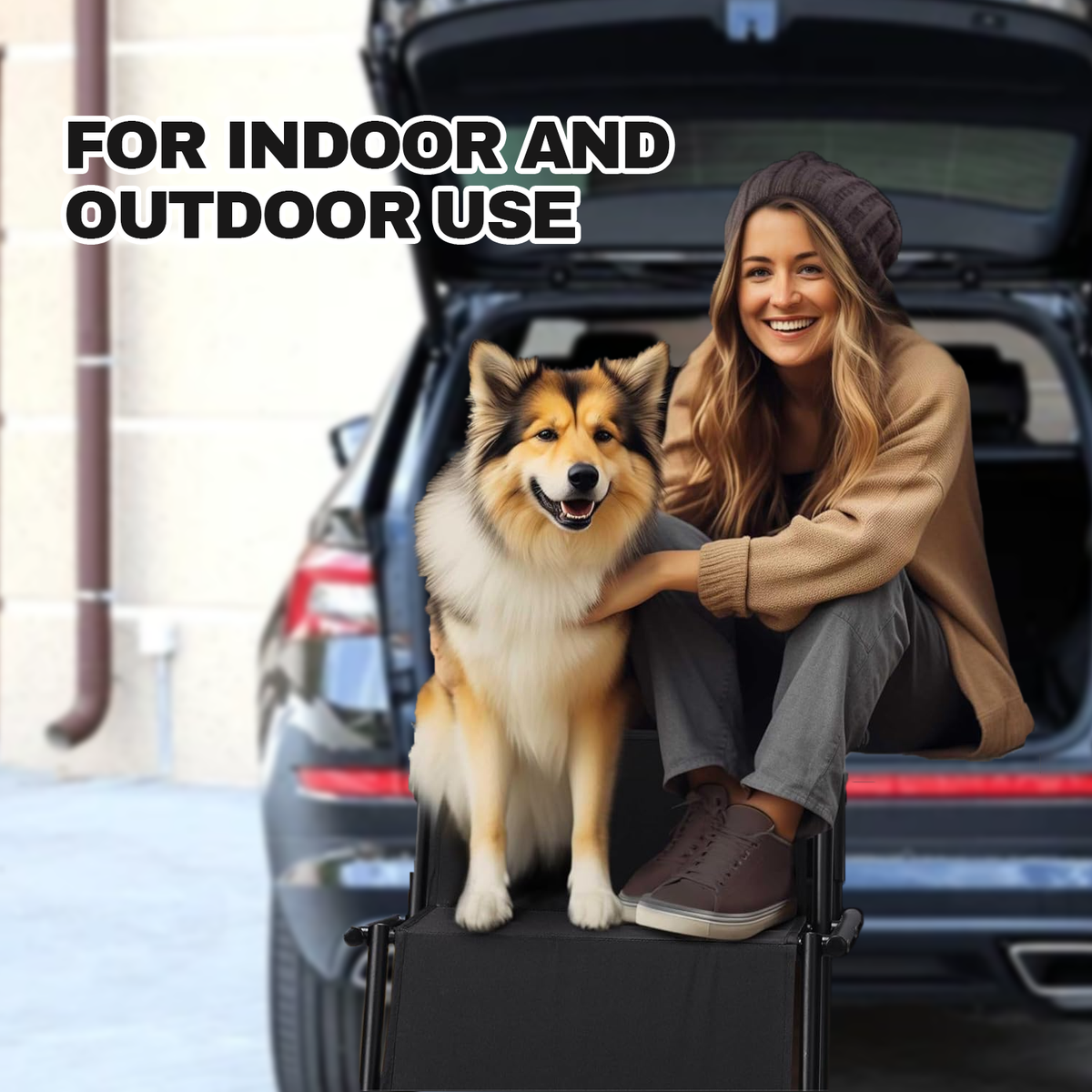 Folding Dog Steps – 4 Stairs Portable Dog Ramp Steps Car Boot Access Ladder for Pet Dog Cat