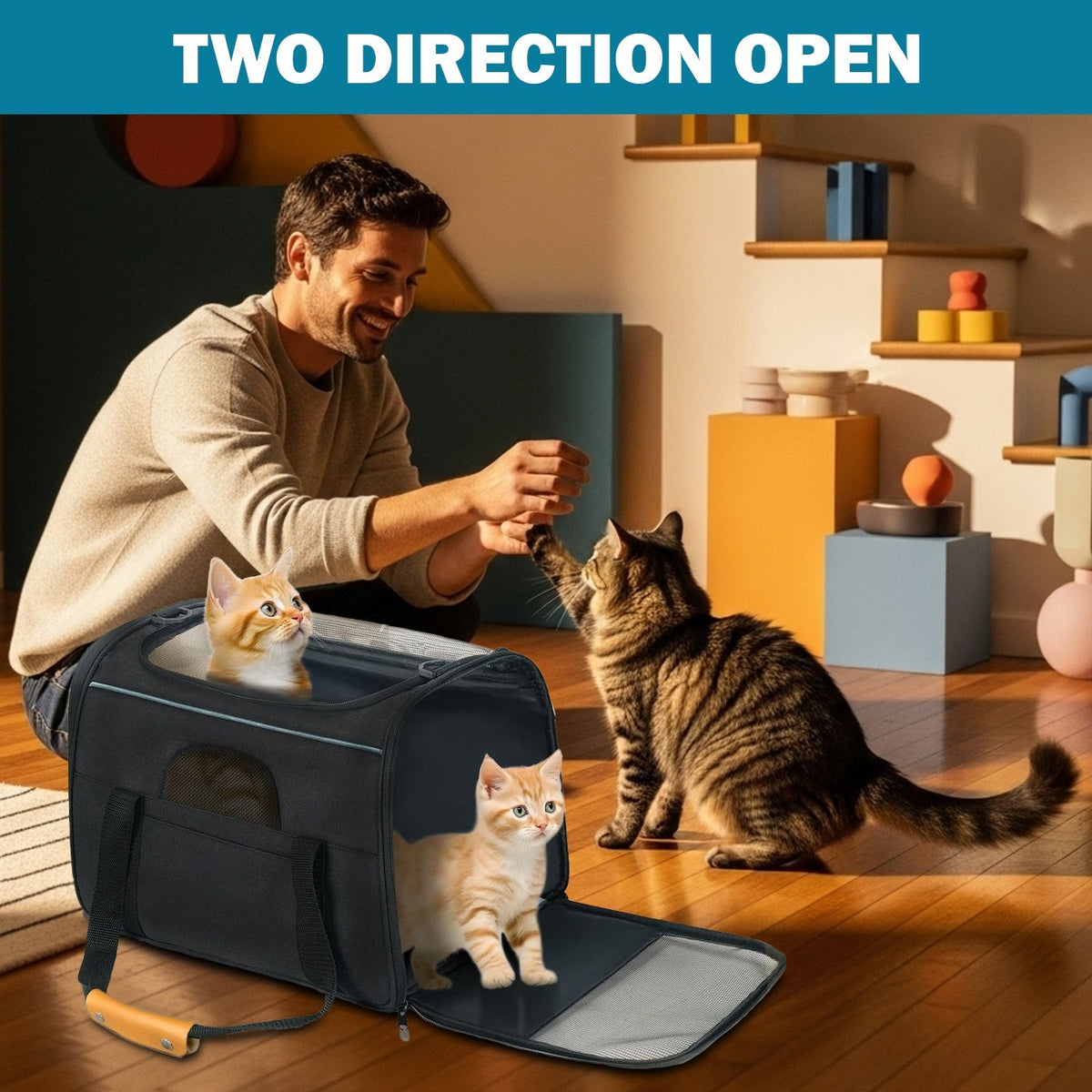 Pet Carrier Bag - Breathable Small Travel Cage with Adjustable Shoulder Strap and Bowl
