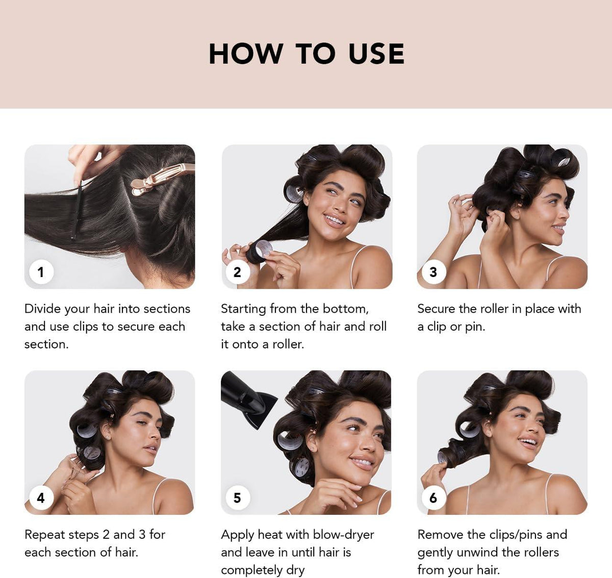 Self Grip Hair Rollers Set - 4-8 Hair Rollers Self Grip Large Set Heatless Bouncy Wave Curlers Cling Styling
