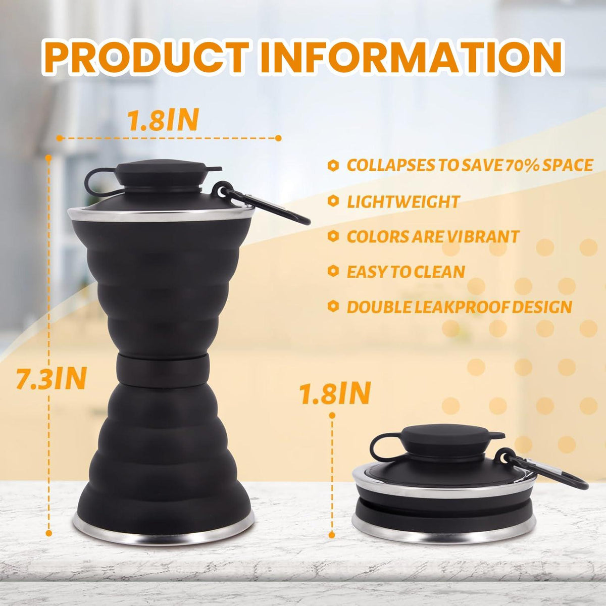 Foldable Drink Bottle - 500ml Silicone Water Bottle BPA Free Soft Flask